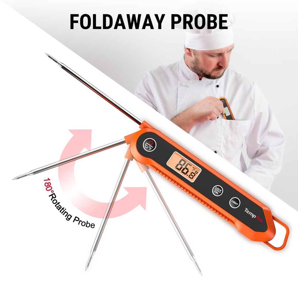 TempPro Digital Instant Read Meat Thermometer for Grilling Medium, Orange