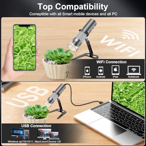 4K HD Wi-Fi Wireless Digital Microscope Camera Magnifier, Compatible for Black