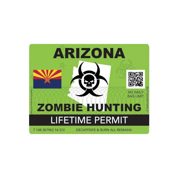Zombie Arizona State Hunting Permit Sticker Decal