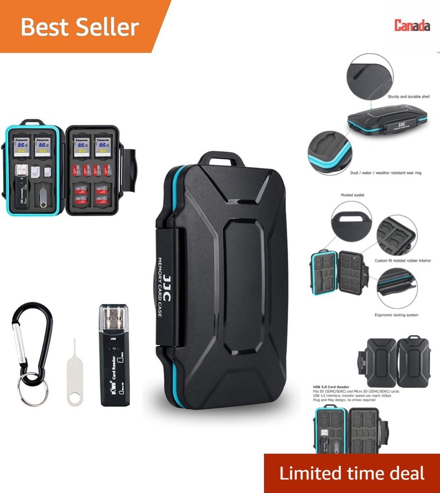 Multi-functional Memory Card Case - Waterproof - 27 Slots - USB 3.0 Card Reader