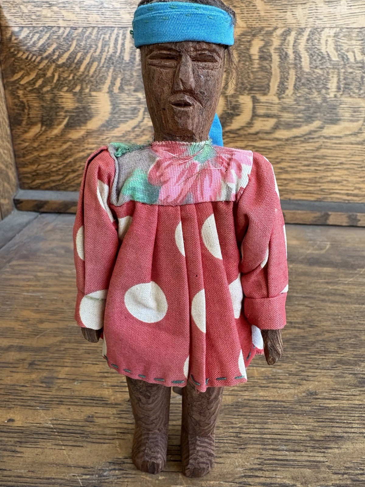 Vintage Old Tarahumara Indian Wood Hand Sewn  Indian Doll  Folk Art