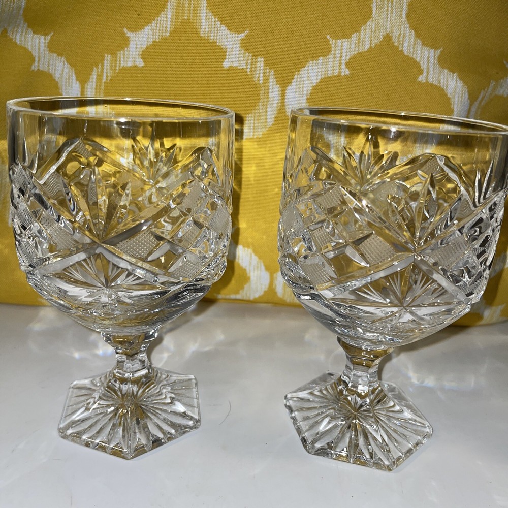 2 Brilliant Cut Wine Glasses, 5.5”
