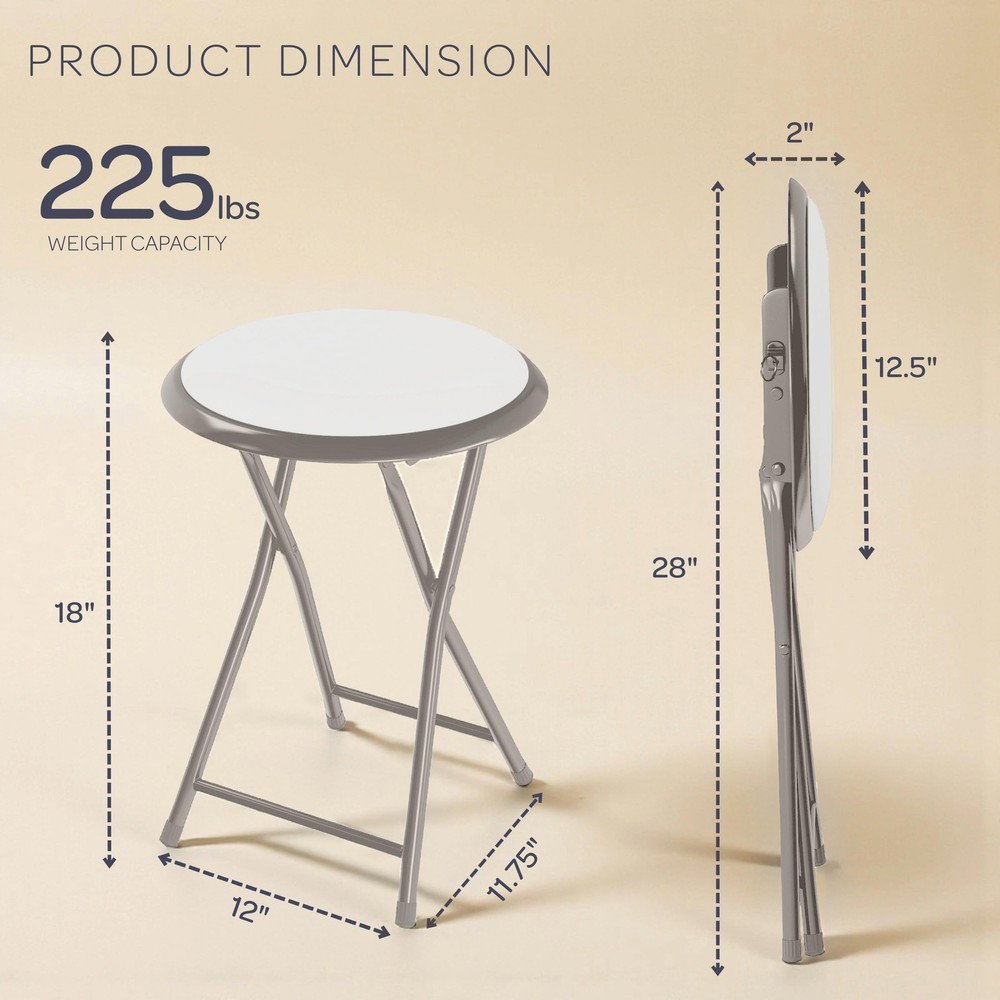 Folding Stool - Backless 18-Inch Stool with 225lb Capacity for Kitchen or Rec...