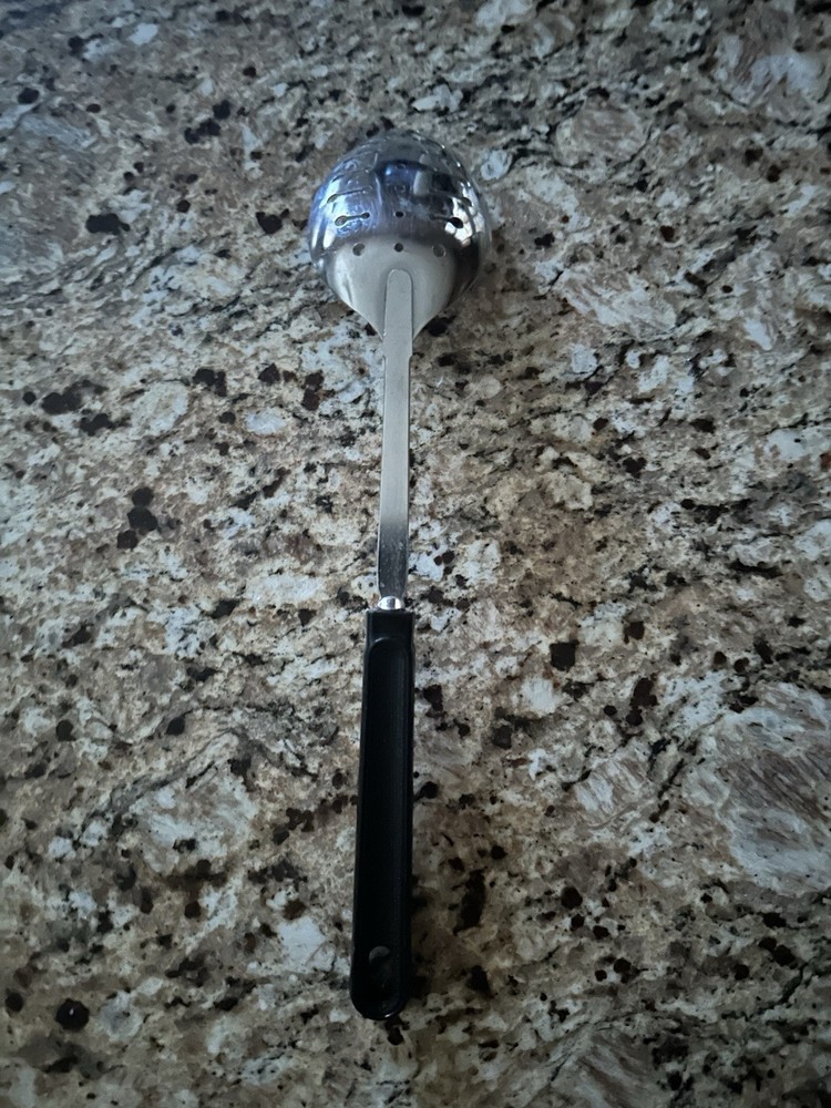 Vintage Ekco Slotted Spoon Chromium Plated Black Plastic Handle Corncob Pattern