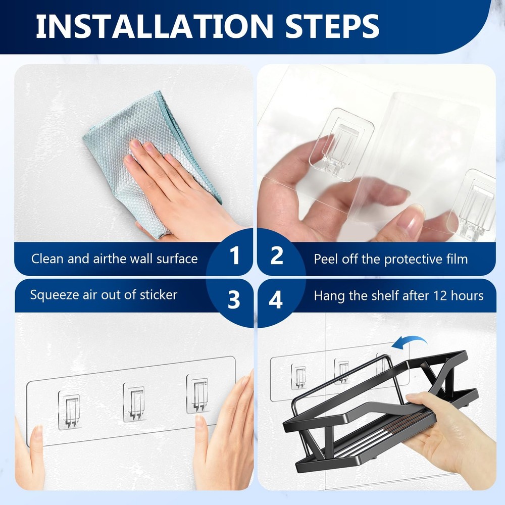 14 Pack Shower Caddy Adhesive Replacement, Strong Adhesive Hooks, Waterproof ...