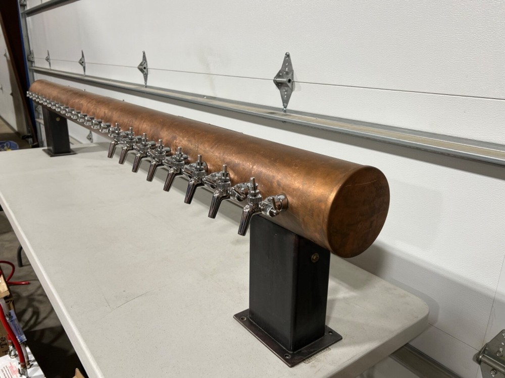COPPER DRAFT BEER TOWER DISPENSING SYSTEM W/ 26 TAPS, 8 FAUCETS, REGULATORS, ETC
