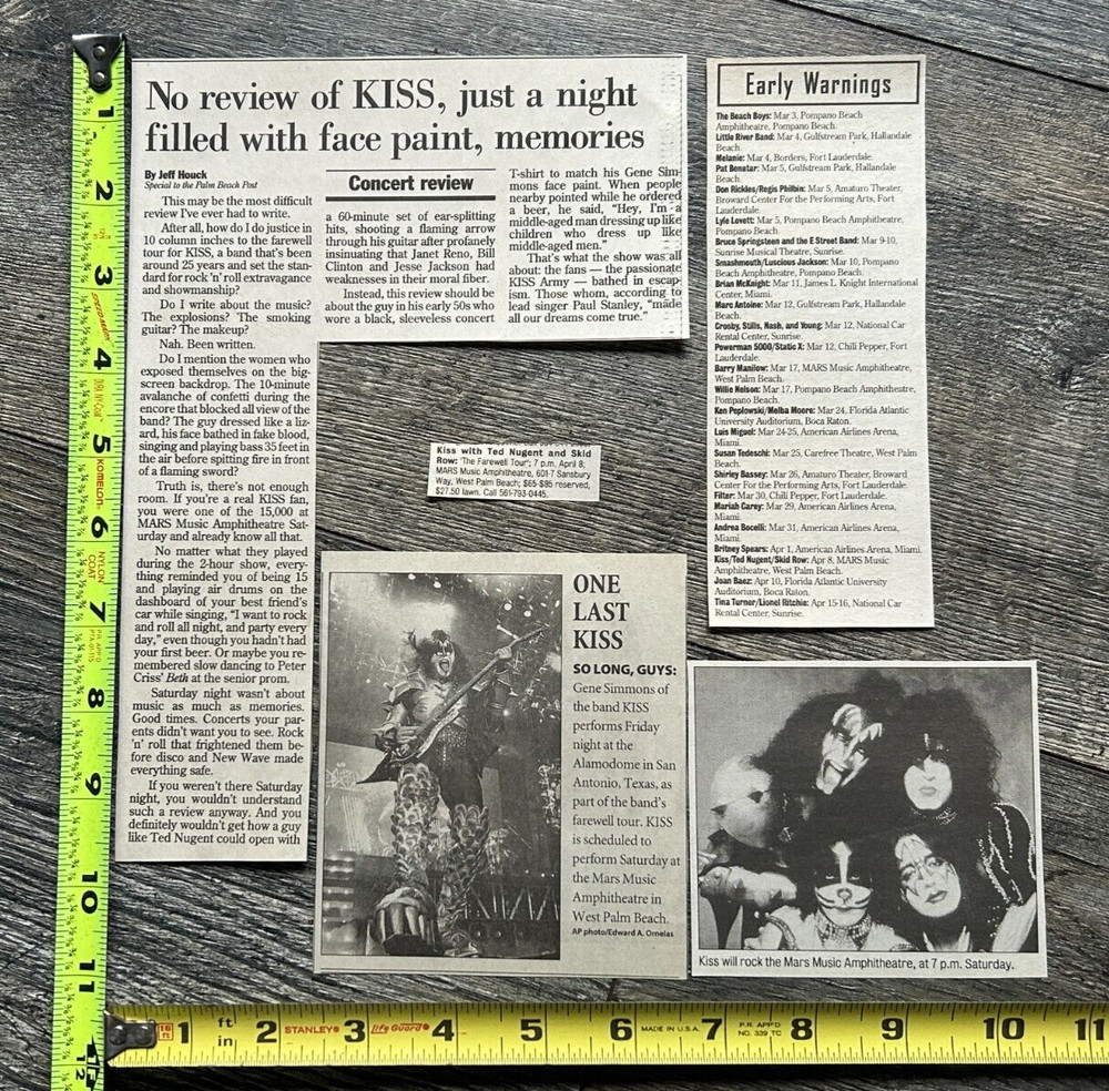 KISS Concert Ad Clipping Farewell Tour West Palm FL Apr 8 2000 Lot Vintage Kiss