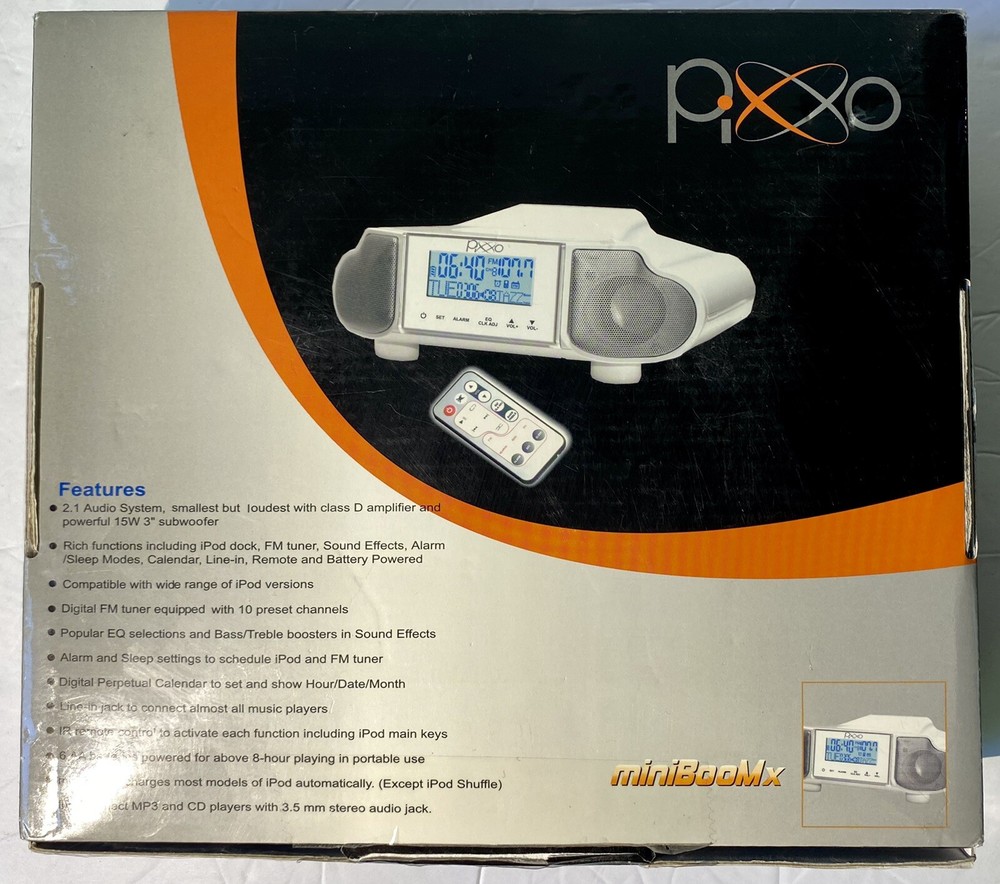 Pixxo MiniBooMX 2.1 Audio System w/iPod Dock