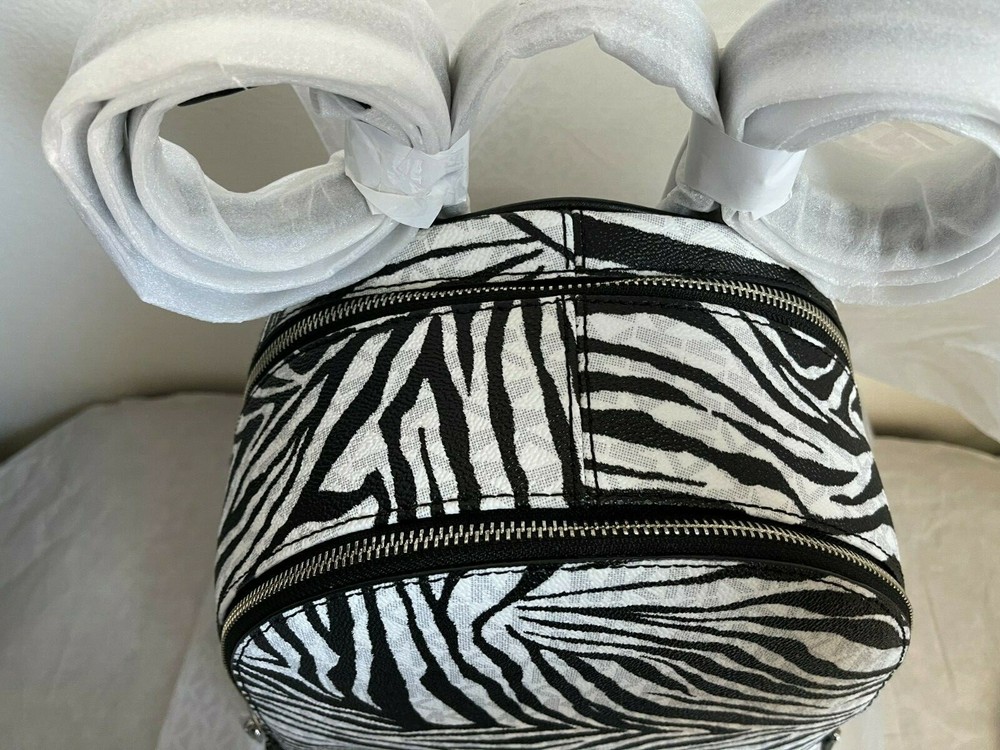 NWT Michael Kors Rhea Zip Medium Zebra Backpack $328 Black/White