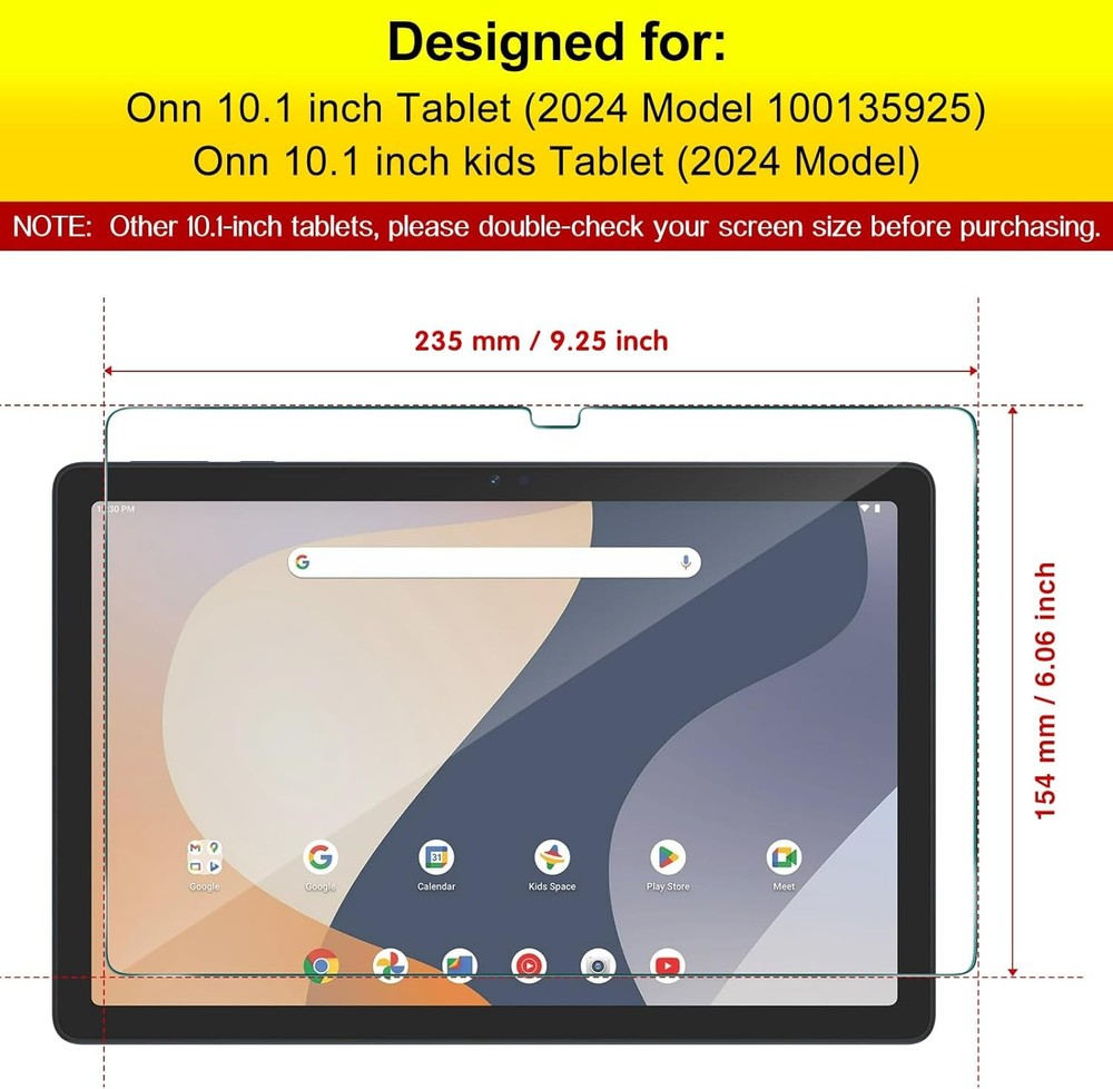 Onn 10.1 inch Tablet Screen Protector 2 Pack (2024 Model 100135925)