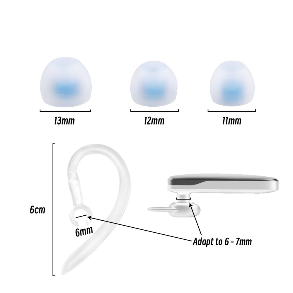 eMagTech 5Pcs Silicone Headset Clip Hook Replacement Bluetooth large, white