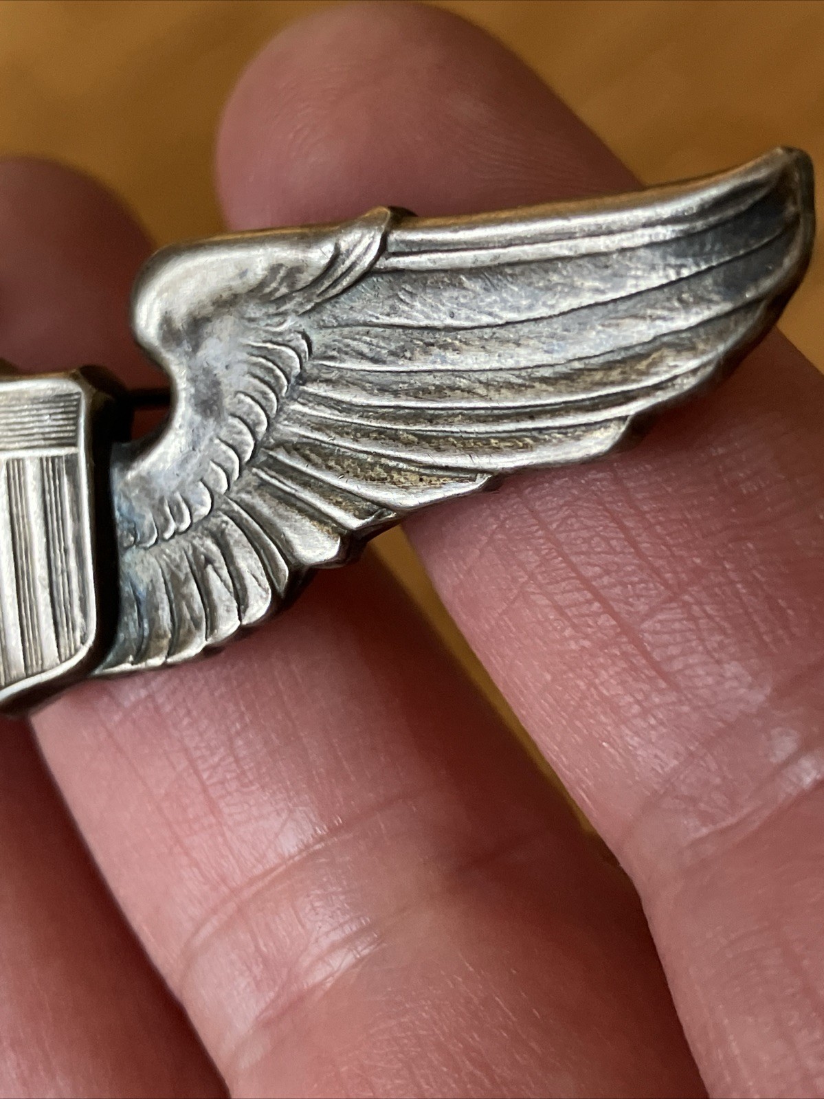Vintage Sterling Silver WWII Military Pilot Aviator Wings Pin A.E. Co Utica NY