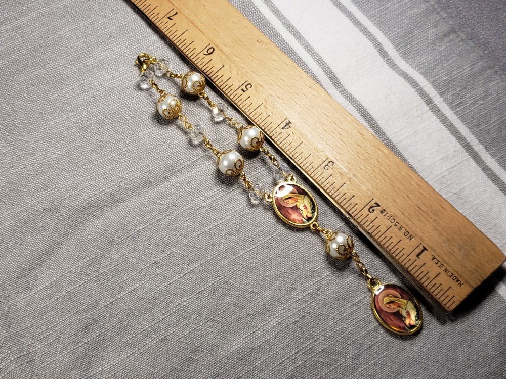 Beautiful Rosary Chaplet White Beads Prayer Religious Christian Gift B98