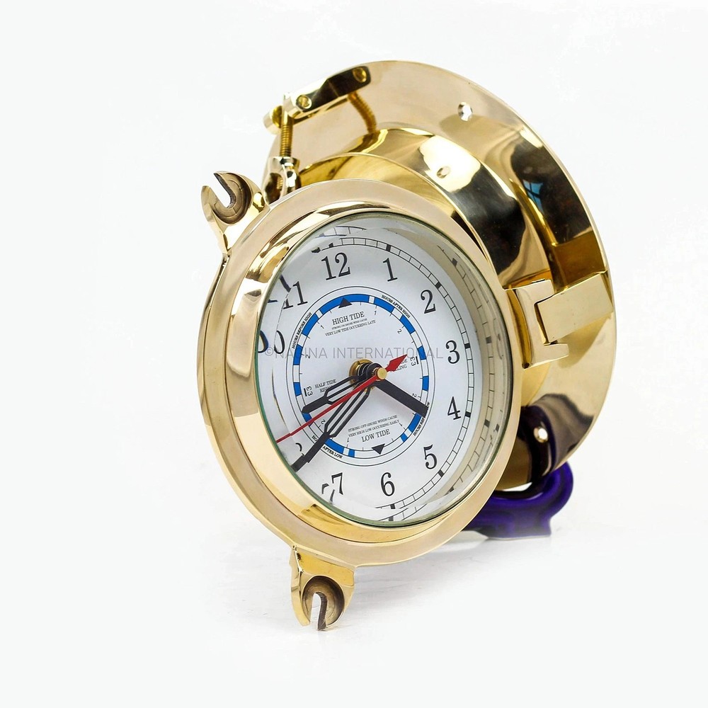 9" Solid Brass Porthole Time and Tide Clock