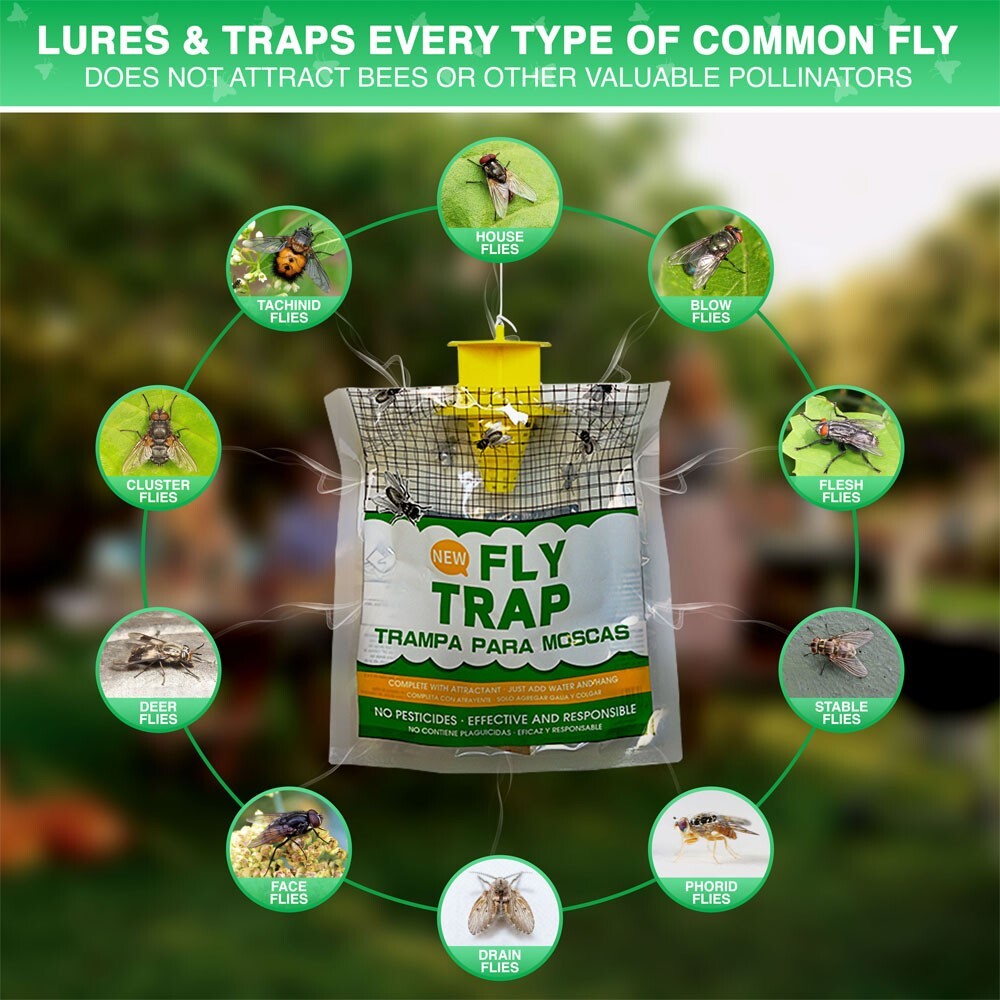10 Pack Outdoor Hanging Fly Traps - Disposable, Effective Bug Control