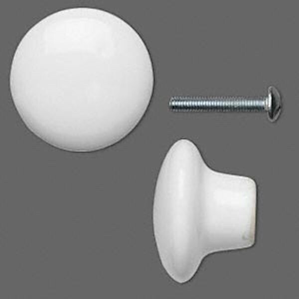 2 White Porcelain 33x24mm Flat Round Drawer Pull Knobs or Jewelry Display *
