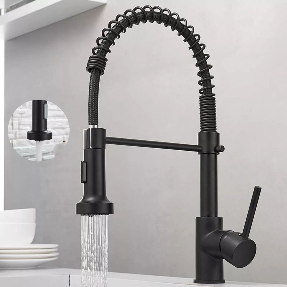 Matte Black Kitchen Faucet Pull Down Sprayer Mixer Single Handle Stainless Steel