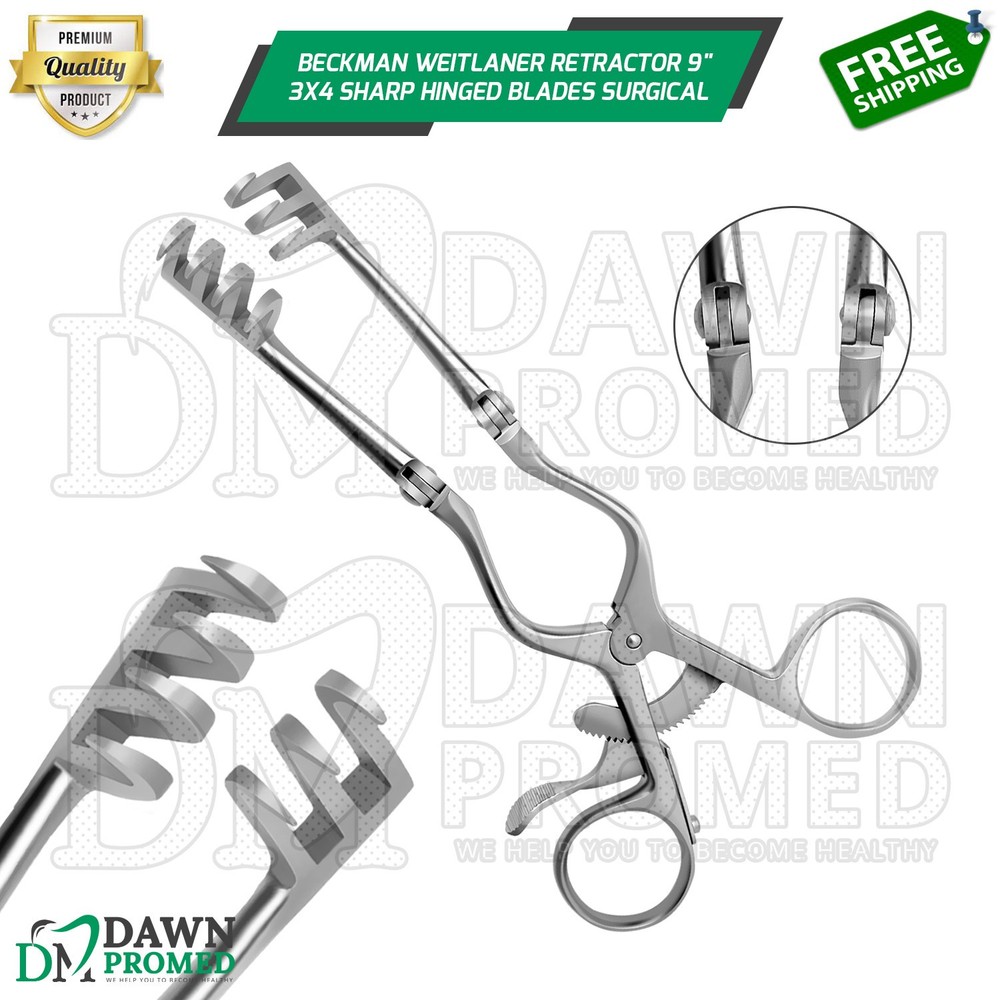 Beckman Weitlaner Retractor 9" 3x4 Sharp Hinged Blades Surgical German Grade