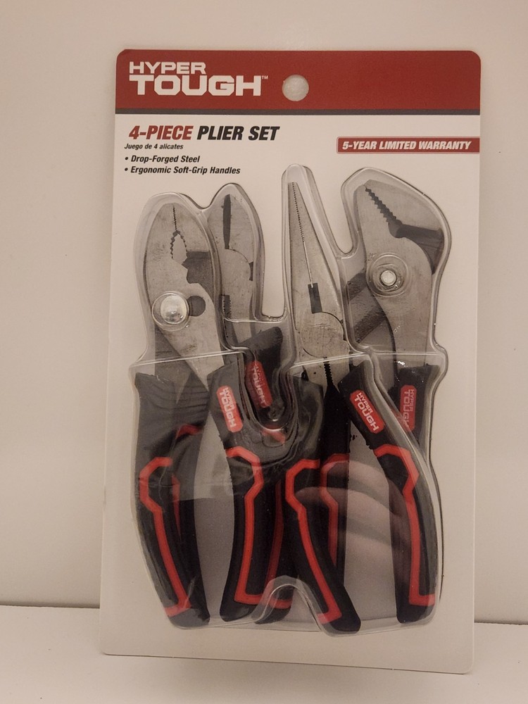 Hyper Tough 4 piece Plier Set With Ergonomic Soft-Grip Handles