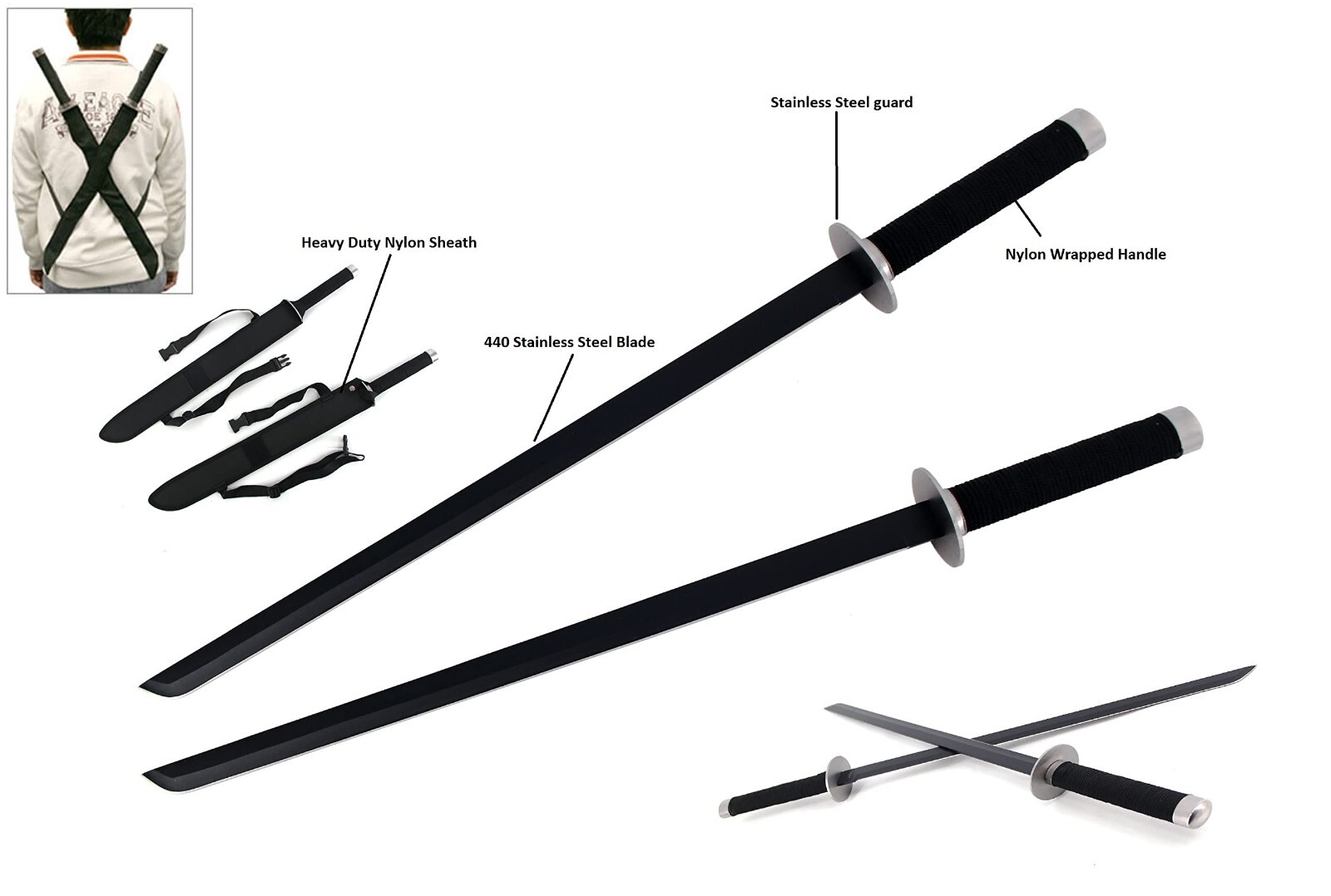 28" Dual Sword Set Ninja Full Tang Machete w/ Carry Sheath