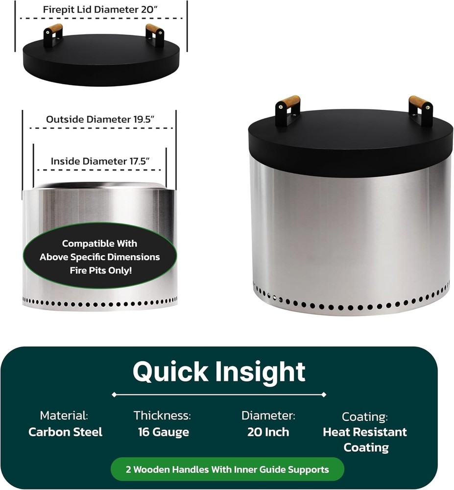 FEBTECH 20 inch Round Firepit Lid - Perfect Fit for 19.5" Smokeless Fire Pits