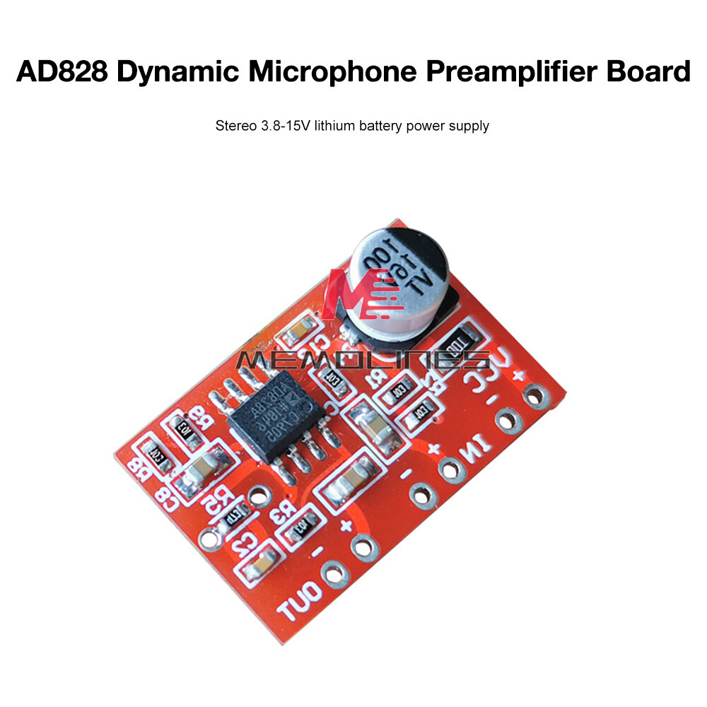 AD828 stereo dynamic microphone preamplifier board mic preamp DC 3.8V-15V