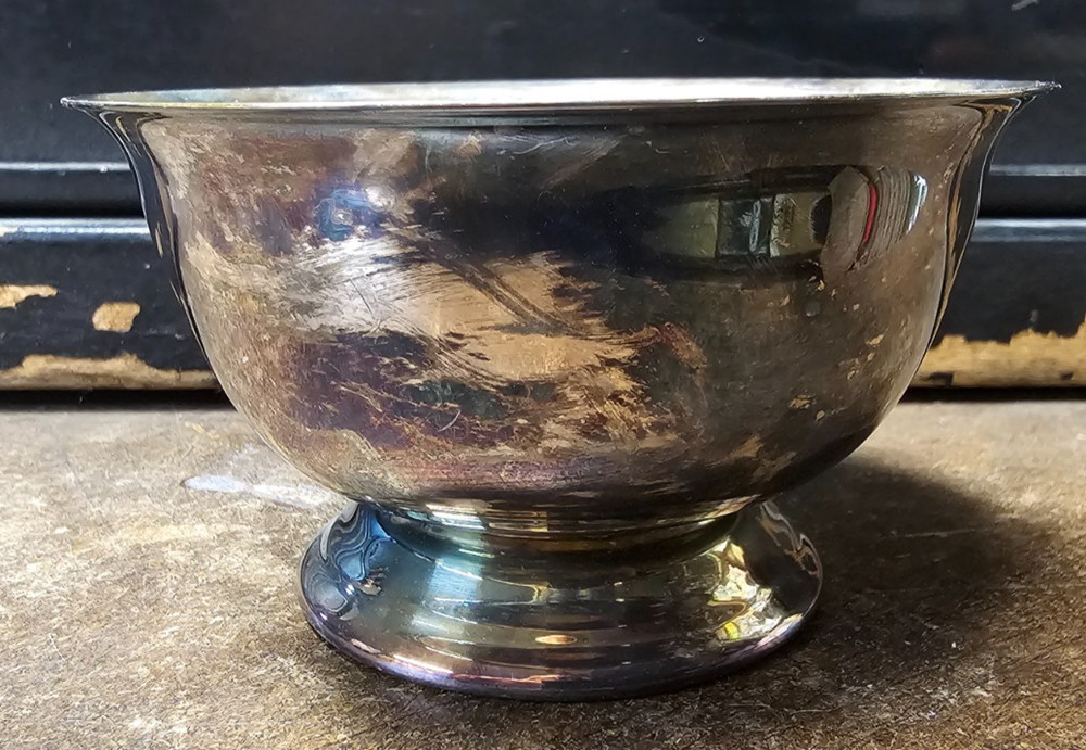 Vintage Poole Silver #527 small 4" footed bowl EPC silverplate Collectable