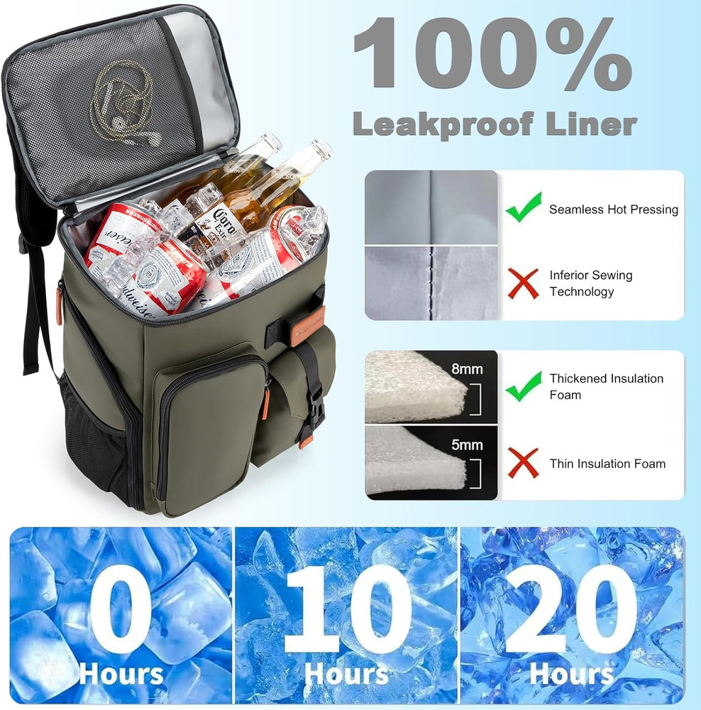 Insulated Cooler Backpack,33/45 Cans Multifunctional Double Deck Leakproof Coole