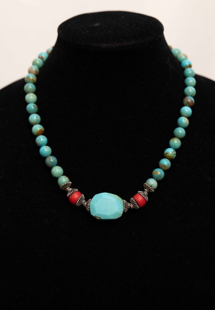 19" Teal Red turquoise necklace