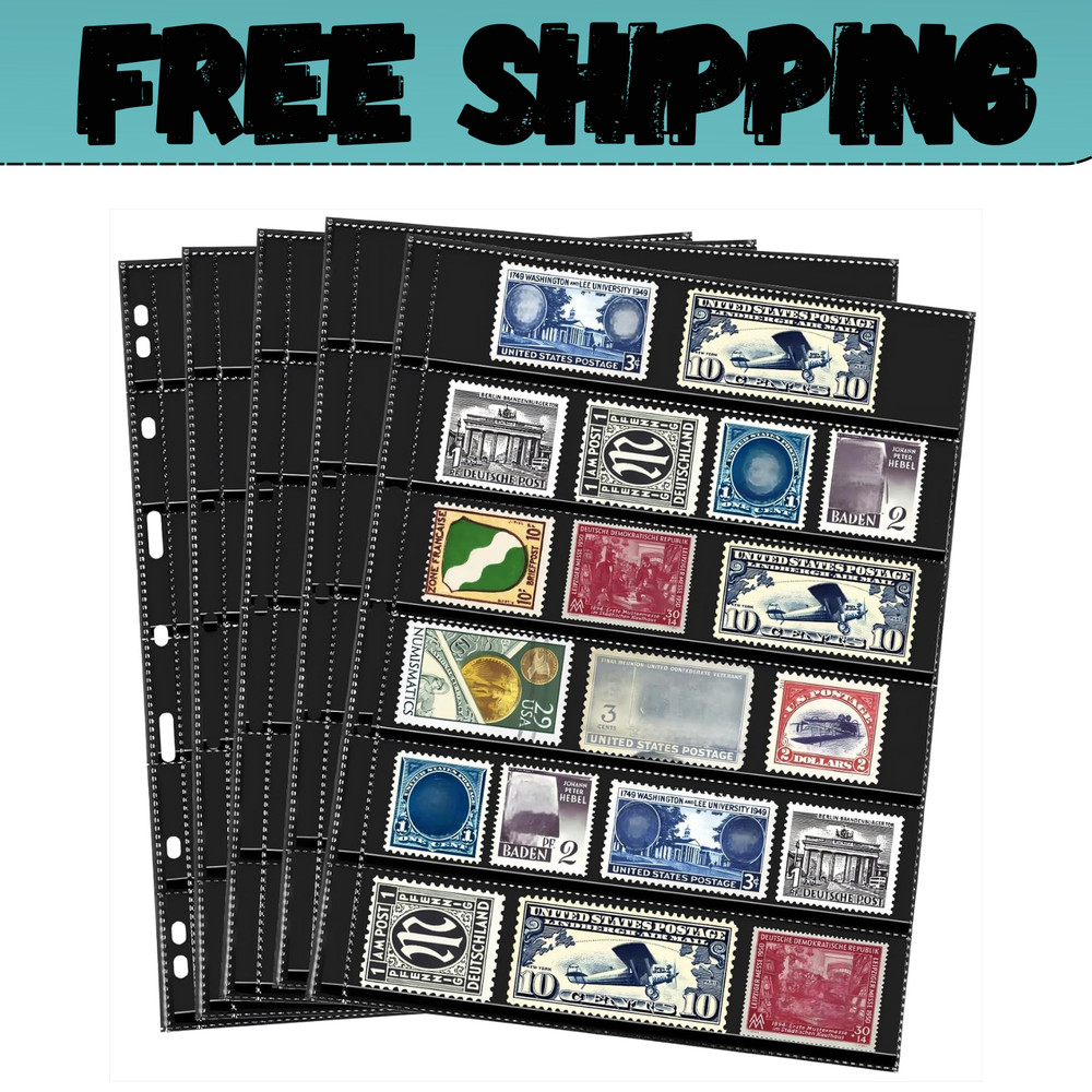 20 Sheets Stamp Pages Collector Album Binder Standard 9 Hole Binder Sleeves f