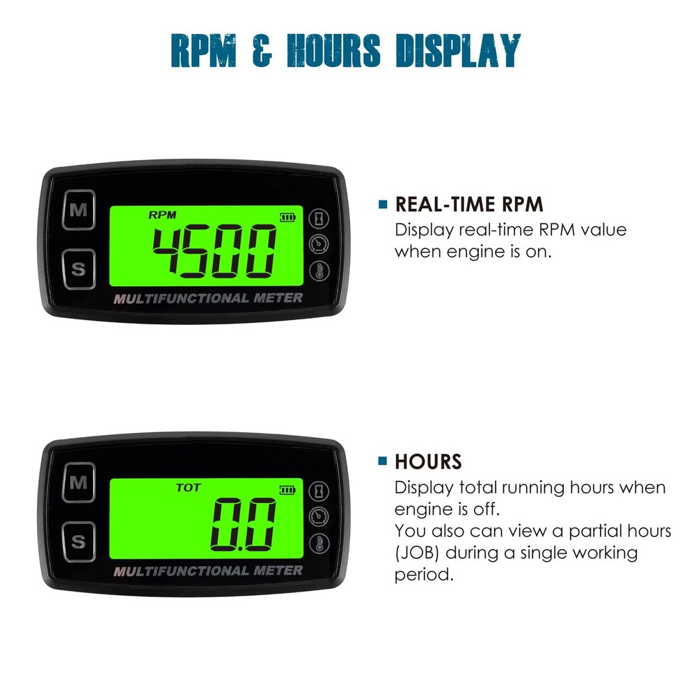 RL-HM035T-TS003 Digital Engine Temp Gauge Hours Tachometer, Backlight Display...