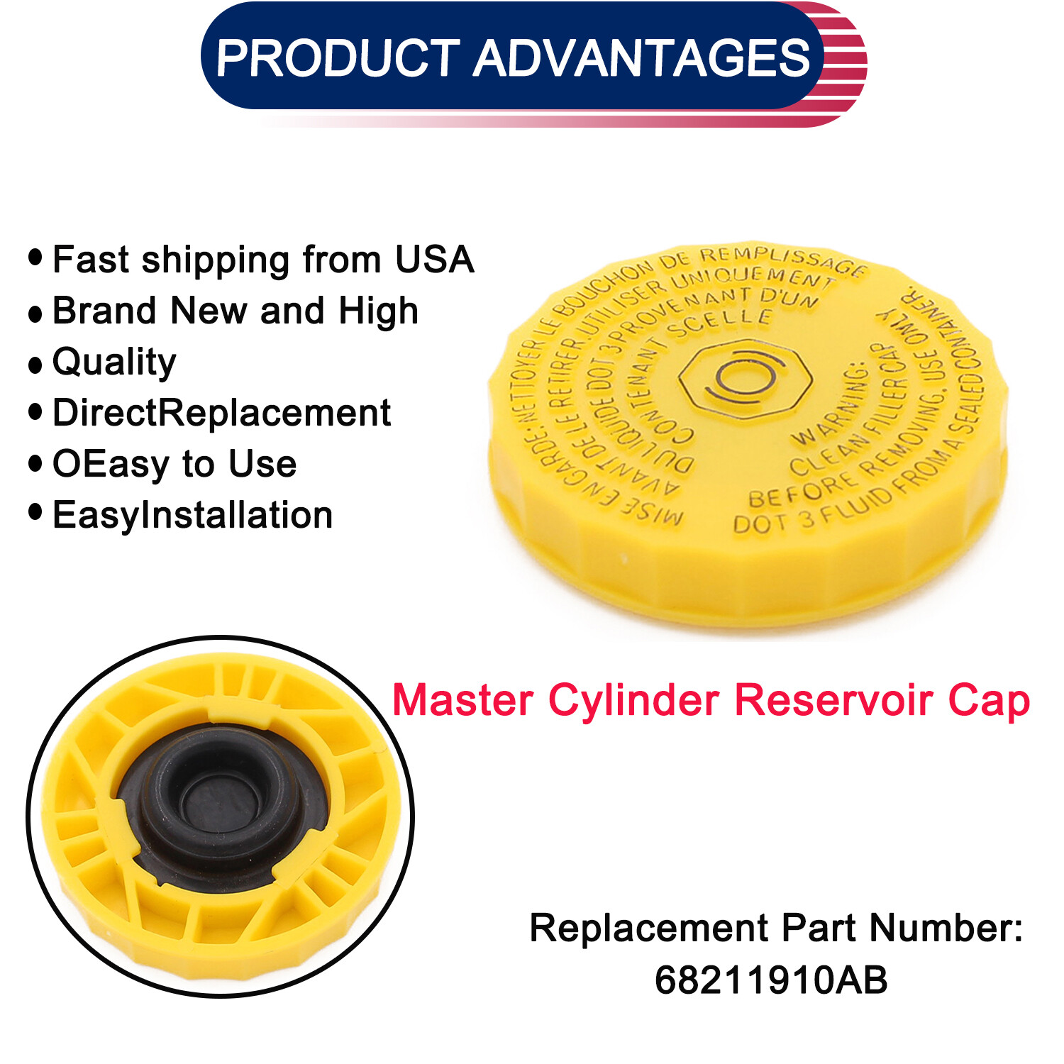 Brake Fluid Bottle Tank Reservoir Cap for 2015-2020 Chrysler 200 Pacifica