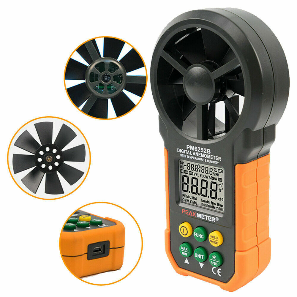 PM6252B Digital Anemometer Wind Speed Meter Air Flow Wind Humidity Temperature