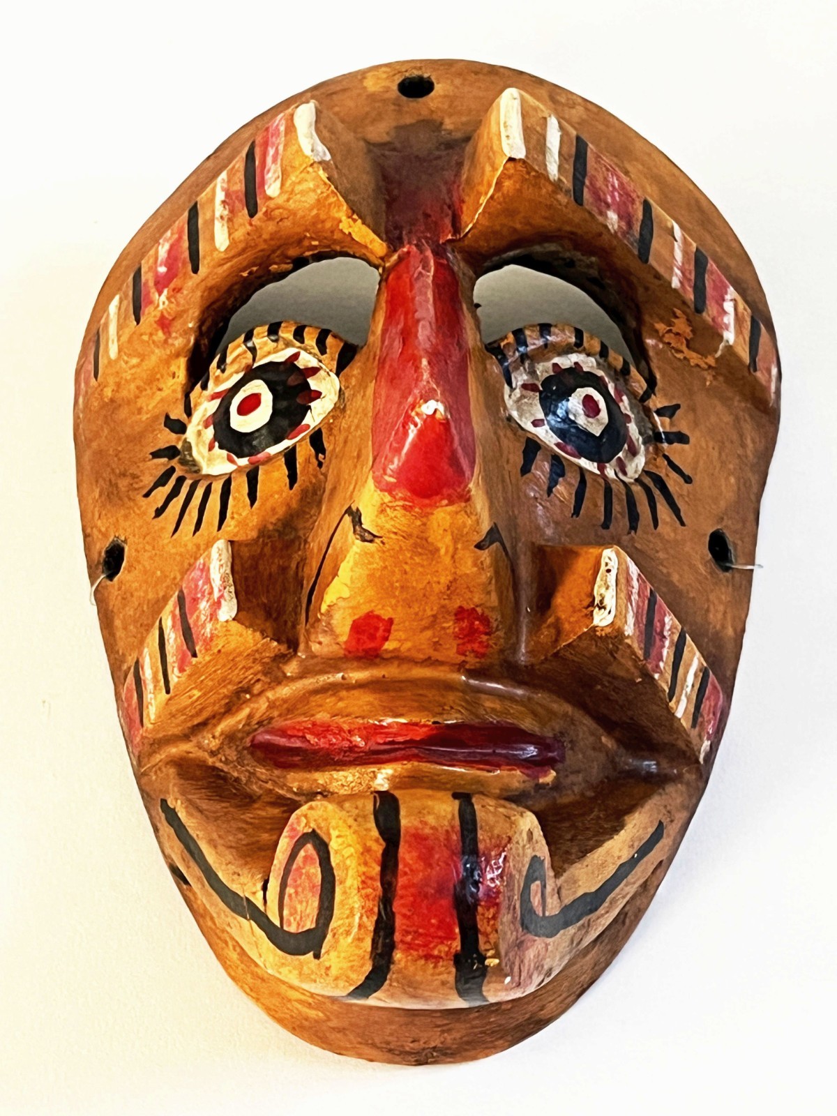 VTG MEXICAN GUERRERO FOLK ART HAND CARVED WOOD MORO CHINO CULTURAL DANCE MASK