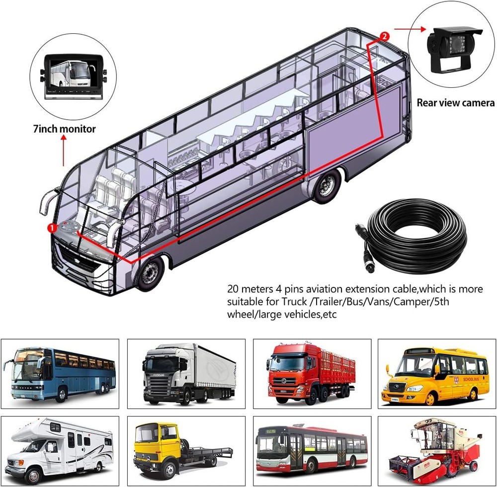 Backup Camera System 7 Inch LCD with 170 Degree Wide Angle