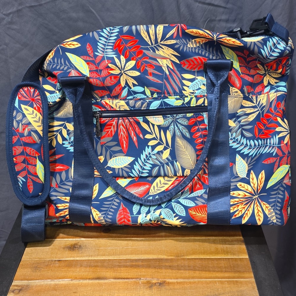 AROME Multicolor Leaf Print Gym Bag Polyester Zipper Adjustable Strap 3 Pockets