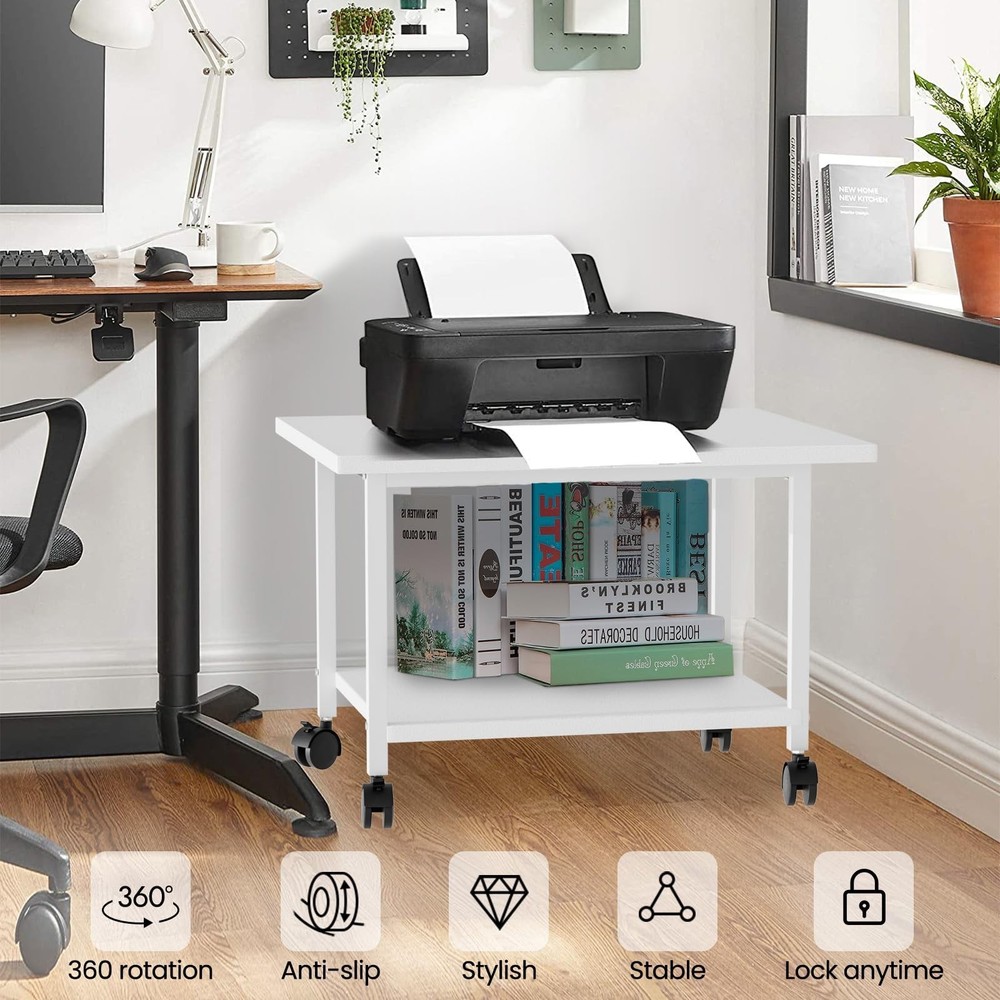 SwaaVee Printer Stand with Storage Under Desk Shelf, Desktop Printer Stand Or...
