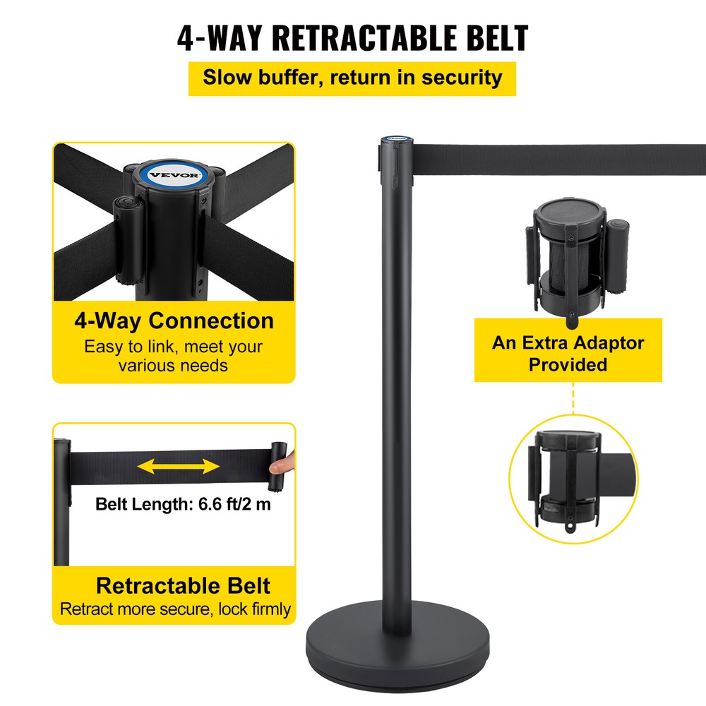 6 PCS Crowd Control Stanchion Barrier Queue Post Set w/ 6.6 ft Black Belt
