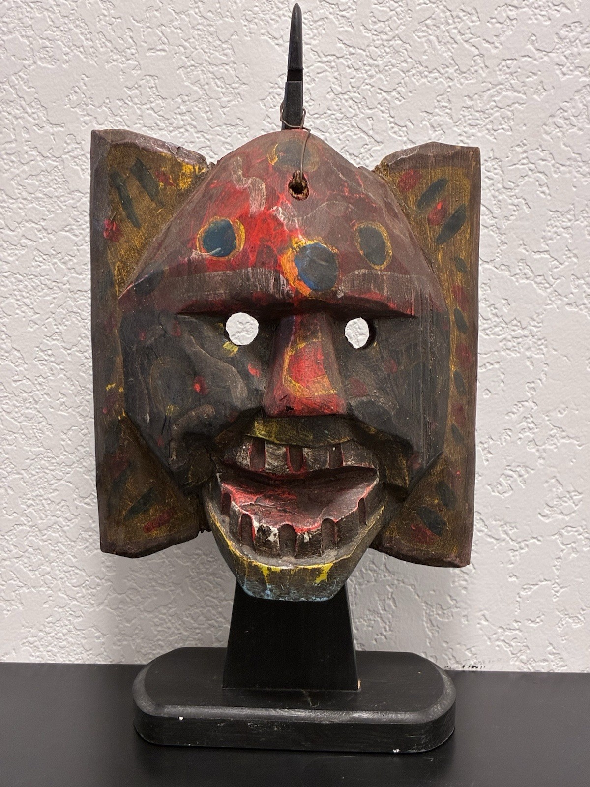 Vintage Guatemalan Dance Mask Hand Carved Wood Moro Folk Art Conquest Danced Age