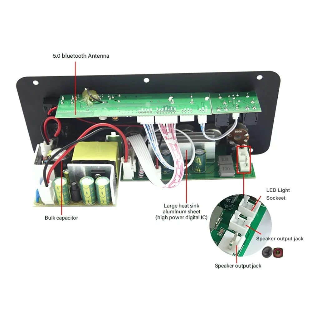 Bluetooth 5.0 600W Amplifier Board, Dual Mic Input, AUX, Remote Control