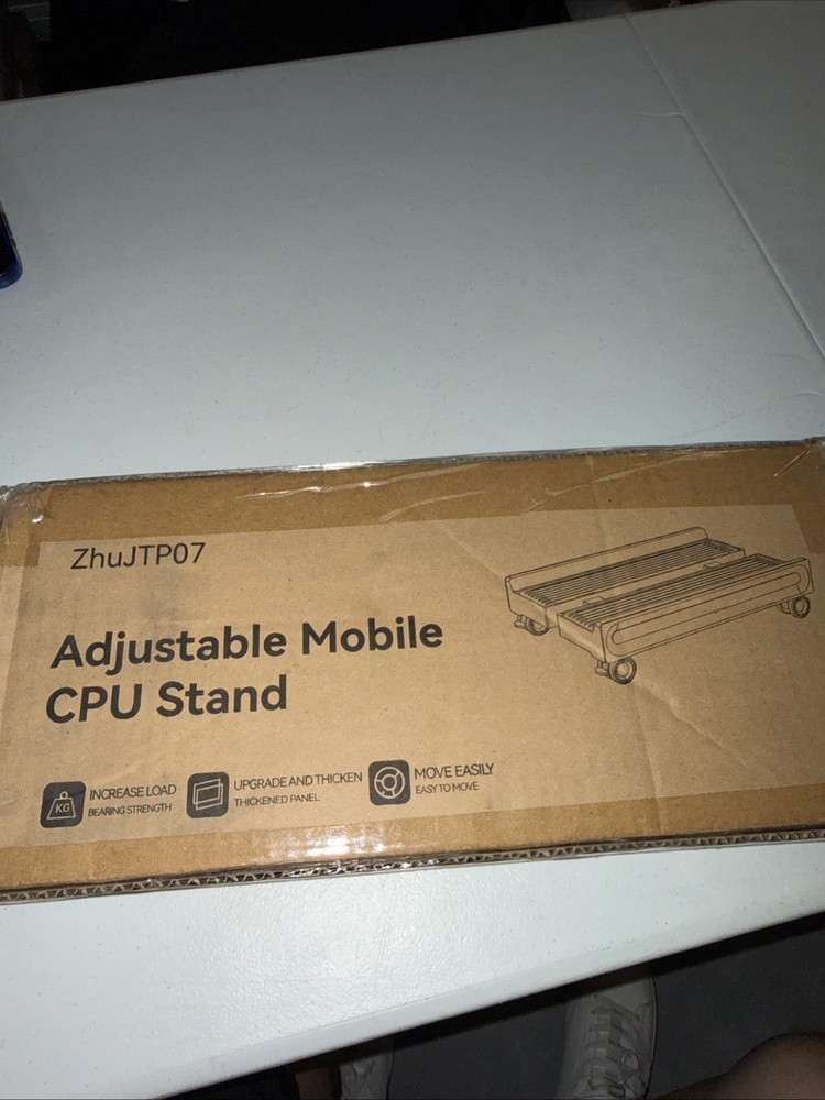 Adjustable Mobile CPU Stand with Ventilation and Casters Fits Most PCs Black