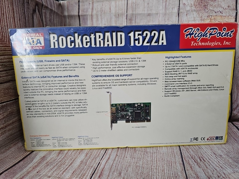 HighPoint Technologies RocketRAID 1522A 2 External Controller -NEW SEALED