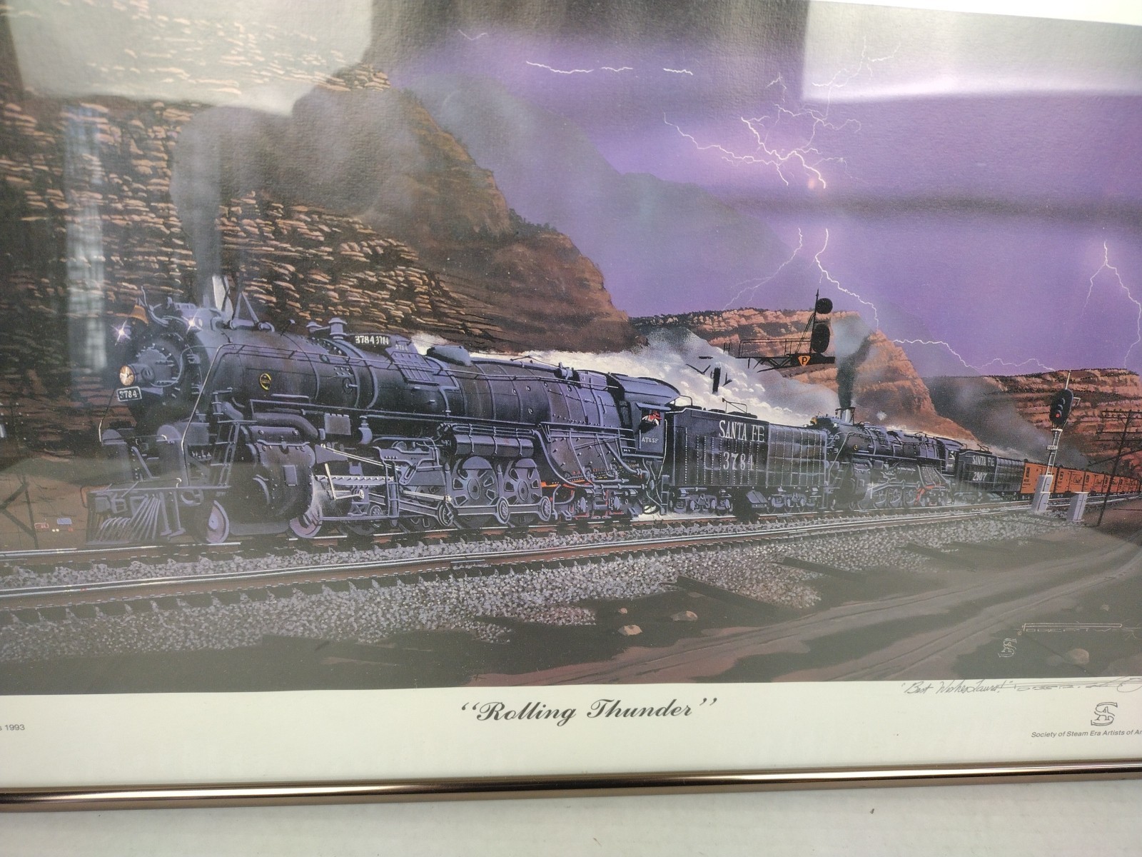 ROLLING THUNDER by ROBERT WEST Artist Signed Railroad Art 1993 Vintage Framed