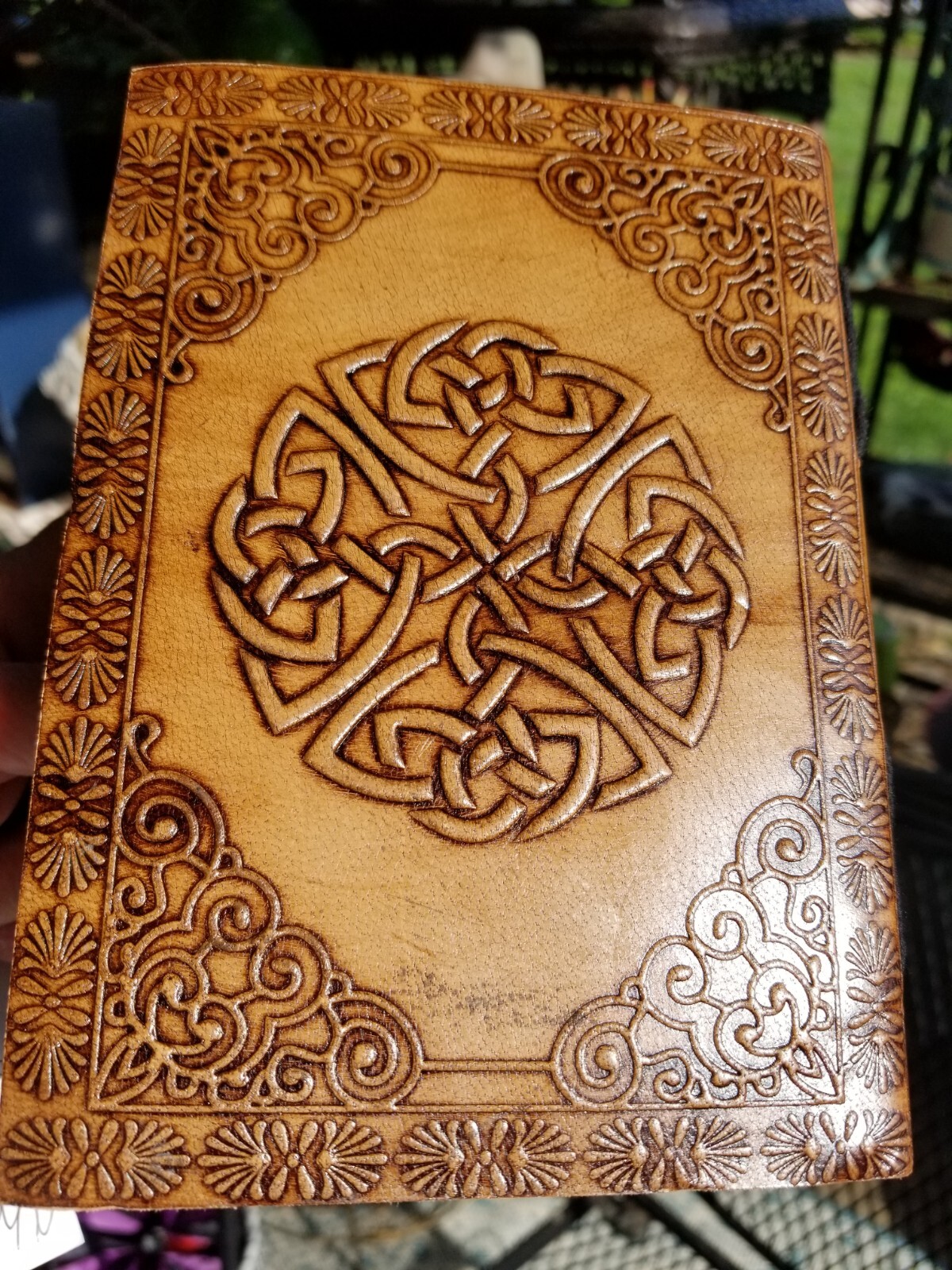 Chakra Leather Journal Notebook Handcrafted Etched Design With Stone Blank Diary