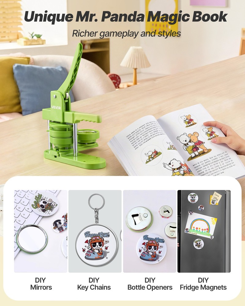 VEVOR Button Maker Machine Plastic Pin Maker 2.95 in 100pcs Button Parts Badges