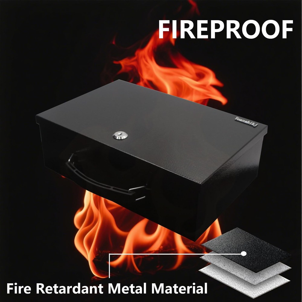 Fireproof Lock Safe Box for Documents, Key Lock Steel Security with Carrying ...