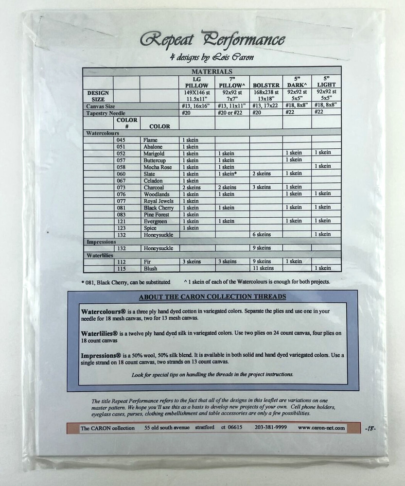 The Caron Collection Repeat Performance Needlework PATTERN Variegated Thread