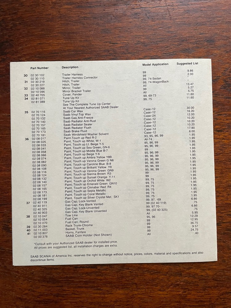 SAAB 99 Sales Brochure ORIGINALPackage Options
