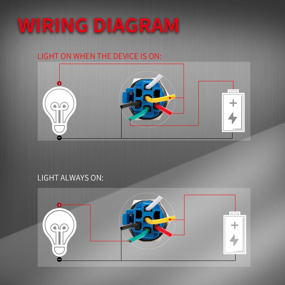 19mm 12V LED ON OFF Push Button Power Switch Latching with Wire Socket HarnessUS