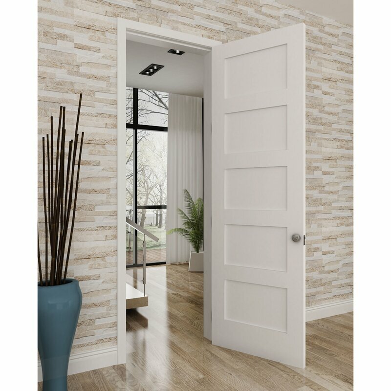 5 Panel Flat Mission Shaker Primed Stile & Rail Solid Core Wood Doors - Prehung